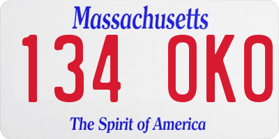 MA license plate 134OK0