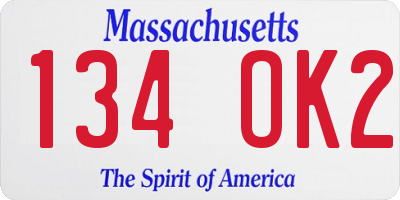 MA license plate 134OK2