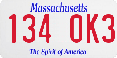 MA license plate 134OK3