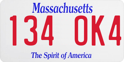 MA license plate 134OK4