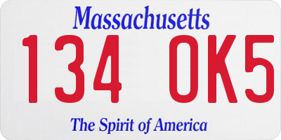 MA license plate 134OK5