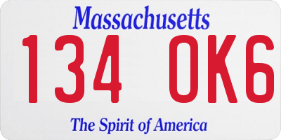 MA license plate 134OK6
