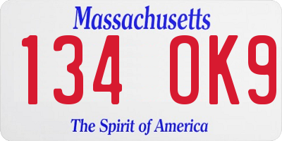 MA license plate 134OK9