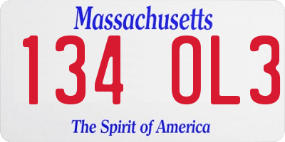 MA license plate 134OL3