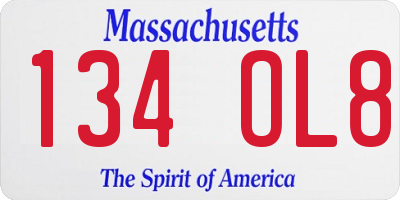 MA license plate 134OL8