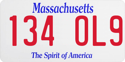 MA license plate 134OL9