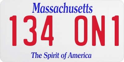 MA license plate 134ON1