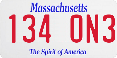 MA license plate 134ON3