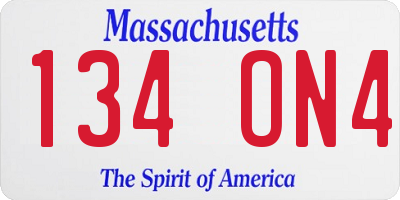 MA license plate 134ON4