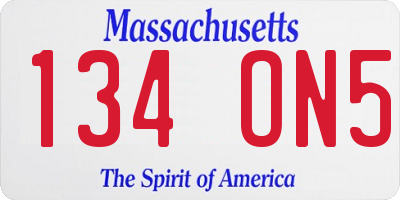 MA license plate 134ON5