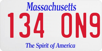 MA license plate 134ON9