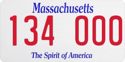 MA license plate 134OO0