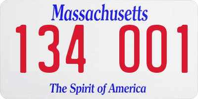 MA license plate 134OO1
