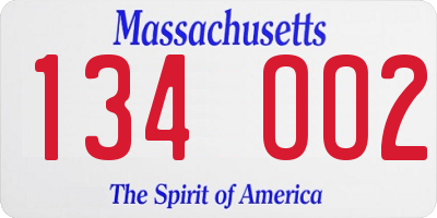 MA license plate 134OO2