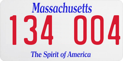 MA license plate 134OO4