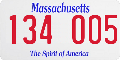 MA license plate 134OO5