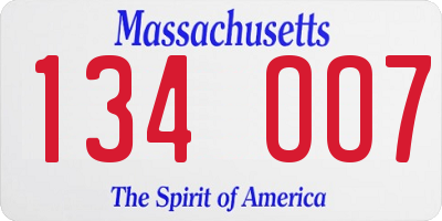 MA license plate 134OO7