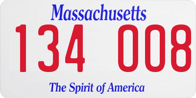 MA license plate 134OO8