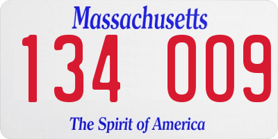 MA license plate 134OO9