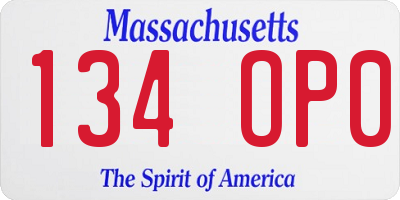 MA license plate 134OP0