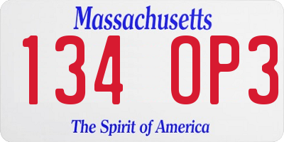 MA license plate 134OP3