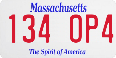 MA license plate 134OP4