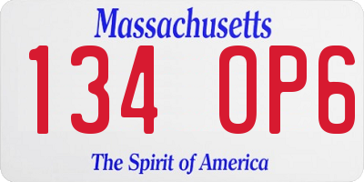MA license plate 134OP6