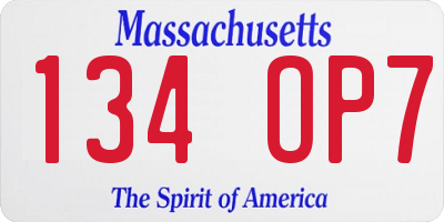 MA license plate 134OP7