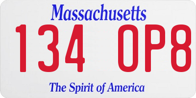 MA license plate 134OP8