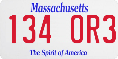 MA license plate 134OR3