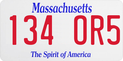 MA license plate 134OR5