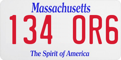 MA license plate 134OR6
