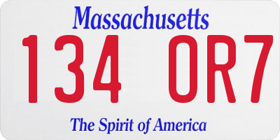 MA license plate 134OR7