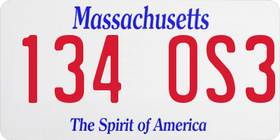 MA license plate 134OS3