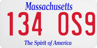 MA license plate 134OS9