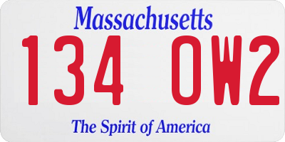 MA license plate 134OW2