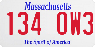 MA license plate 134OW3