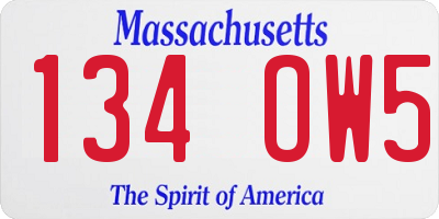 MA license plate 134OW5
