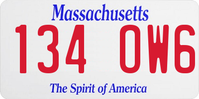 MA license plate 134OW6