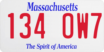 MA license plate 134OW7