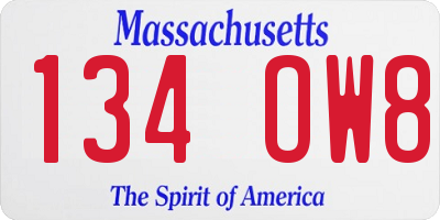 MA license plate 134OW8