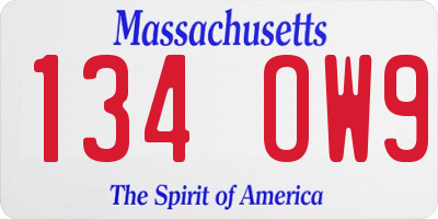 MA license plate 134OW9