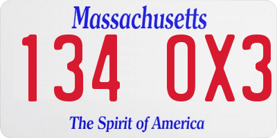 MA license plate 134OX3
