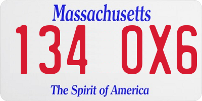 MA license plate 134OX6