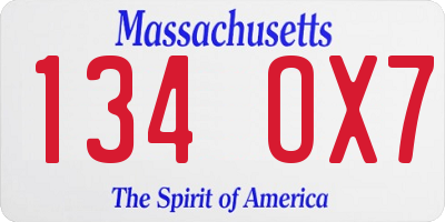 MA license plate 134OX7