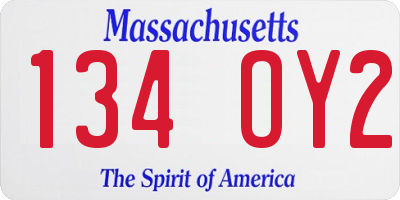 MA license plate 134OY2
