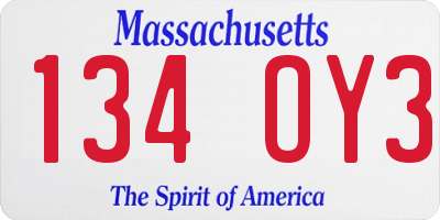 MA license plate 134OY3