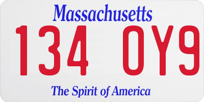 MA license plate 134OY9