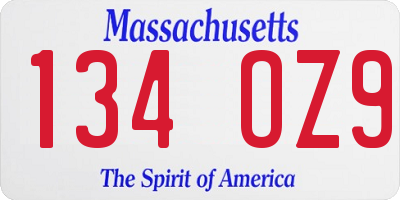 MA license plate 134OZ9