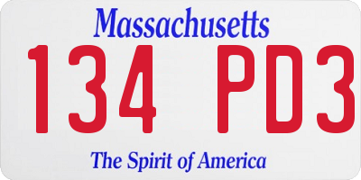 MA license plate 134PD3